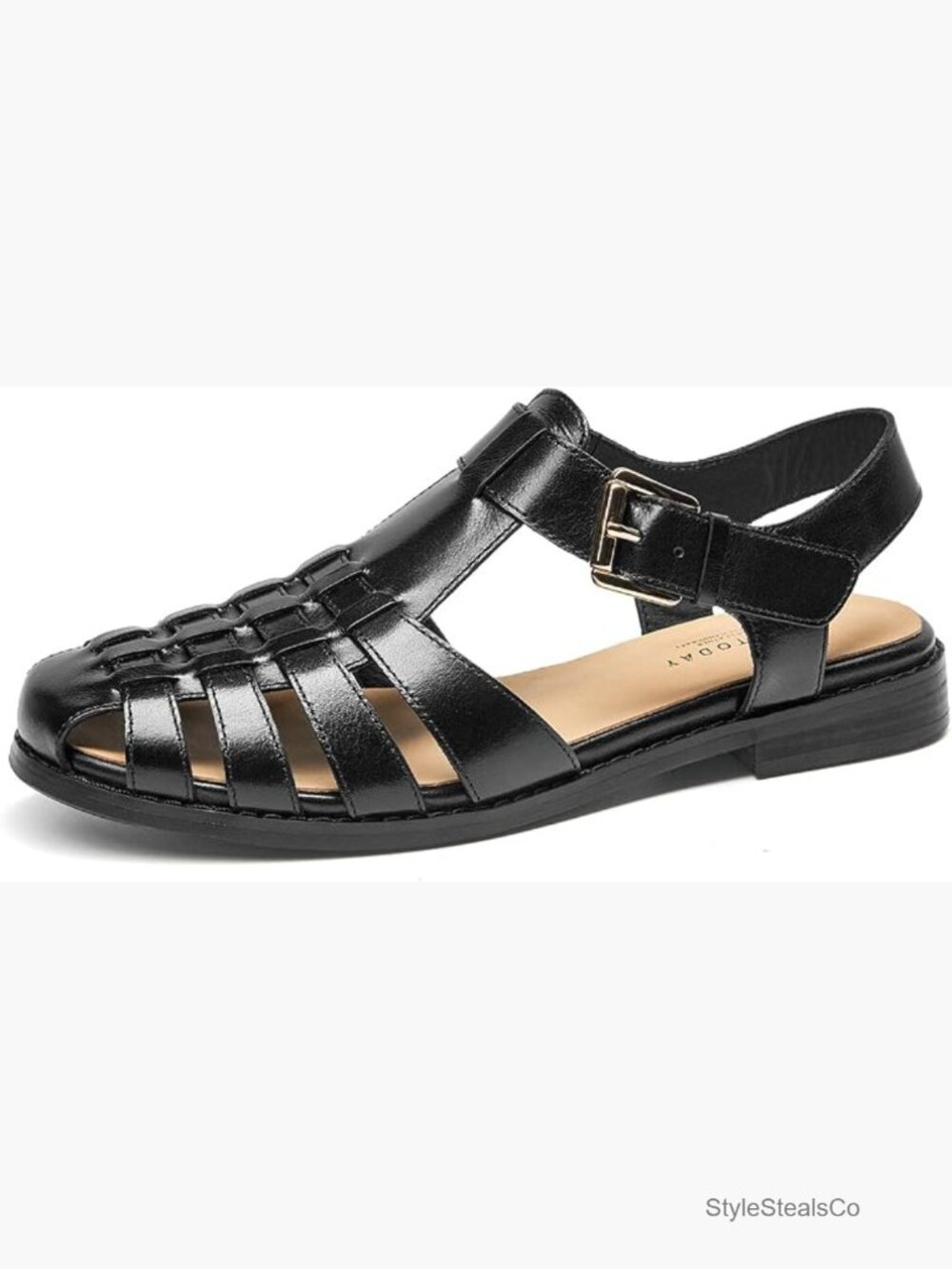 Closed Toe Fisherman Sandals with Adjustable Buckle Strap, Woven Leather Flat